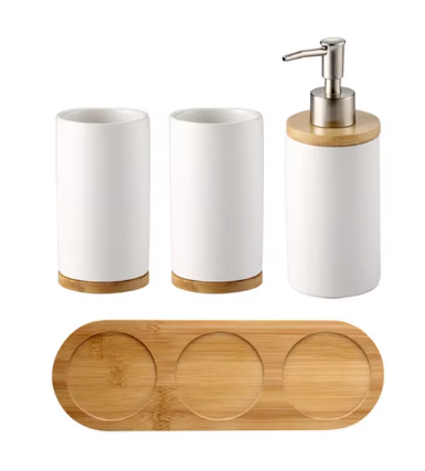 3-Piece Ceramic Bathroom Set – Soap Dispenser, Toothbrush Holder & Tumbler