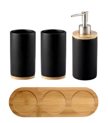 3-Piece Ceramic Bathroom Set – Soap Dispenser, Toothbrush Holder & Tumbler